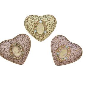 Vintage Heart Porcelain Trinket Dishes Cameo Lenwile Ardalt Floral Set Of 3